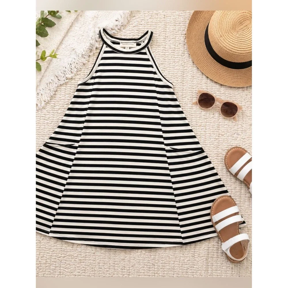 Harper Canyon Girls Black & White Striped Summer Playwear Coastal Dress 10/12